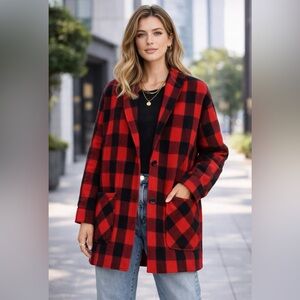 Native Youth Red Plaid Jacket Shacket Wool Blend Button Front Womenโs Medium